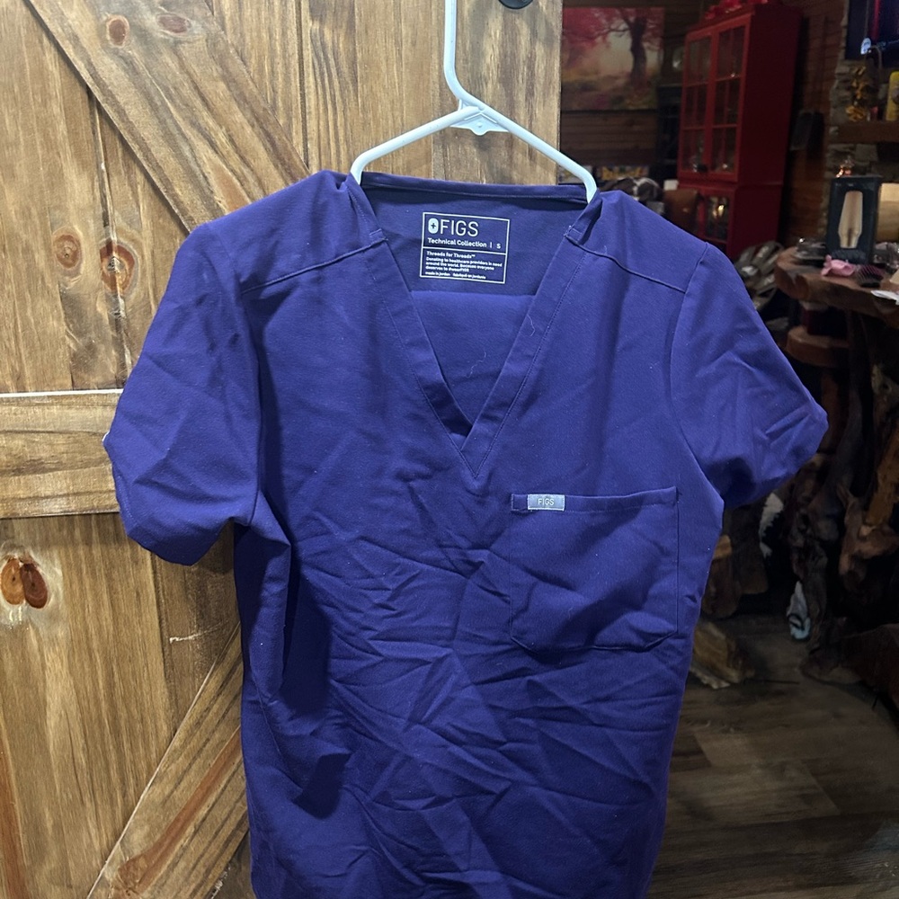 Figs Purple Scrub Set Color is Purple Jam, slightly wrinkled but hardly worn